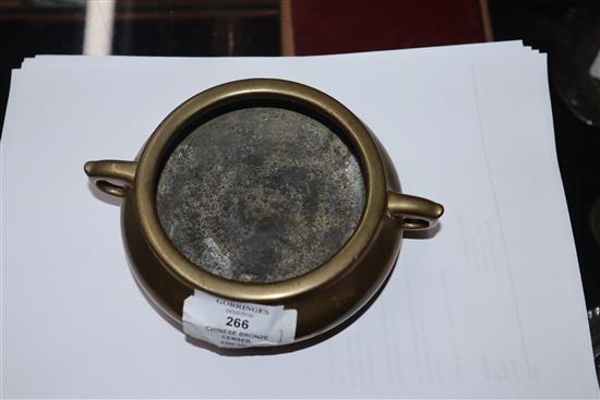 A Chinese bronze tripod censer, 19th century diameter 12cm